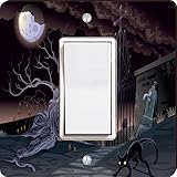 Rikki Knight Halloween Black Cat by Graveyard Single Rocker Light Switch Plate [並行輸入品]