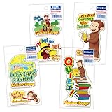 おさるのジョージ ステッカー ダイカット 英語のメッセージ 水に強いフィルム素材 (4枚セット, 4種005-009)