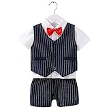 VIYOR ベビー服 新生児 子供スーツ ボーダー柄 蝶ネクタイ フォーマル 洋服 紳士服 結婚式 七五三 お宮参り コン 80cm