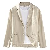 [ZANBANG] テーラードジャケット メンズ 綿麻 ブレザー 紳士 フォーマル ビジネス ストレッチ リネンジャケット サマージャケット オールシーズン カジュアル 大きいサイズ HS20 (M, ベージュ)
