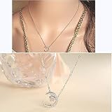 S925 シルバー ペンダント ネックレス キュービックジルコニア おしゃれ ムーン スター ネックレス ジュエリー アクセサリー 結婚式 ウエディング パーティー (ホワイト)