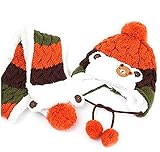 【SEBLES】ベビー服 ニット帽 耳当て マフラー セット ボンボン もこもこ 可愛い 赤ちゃん キッズ 帽子 6ヶ月-4歳(オレンジ)