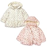 (ピンク/90cm)ベビー服 女の子 アウター フルジップ ジャケット UZULAND 中綿 小花柄 撥水加工 着脱式フード ボア使い リボン フリル 女児 ベビー