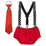 子供服 ベビー服 夏 ショーツ ネクタイ3点セット 赤ちゃん男の子 下着パンツ 3-24か月 コスチューム 寝相アート 着ぐるみ 出産祝い 可愛い 撮影 ズボンつり 新生児 サロペットパンツ (赤&星