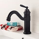 awxjx Washroomシンクミキサータップ銅ヨーロピアンスタイルブラックホットとコールド単一ハンドル1つ穴Wash Basin Sit increase高Ceramics