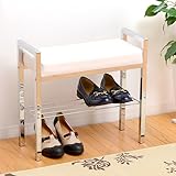 ワイエムワールド 玄関ベンチ【色：ホワイト】スツール クッション 軽量 スリム 収納 スチール 34-060