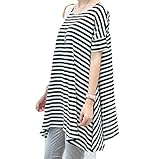 しあわせ倉庫 レディース 半袖 ボーダー チュニック ワンピース マタニティー 授乳服 楽ちん (ブラック)