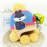 ニット帽子 ボンボン付き 耳まであったか！ベビー キッズ 赤ちゃん用 防寒 冬 保温 帽子 2017 新製品 yellow