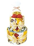 おむつケーキ ディズニー くまのプーさん ベビーソックス付き 2段 男女兼用 出産祝い (メリーズSサイズ（25枚入り）)