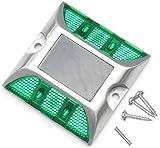 Kasamy 4 LED 道路 鋲 路肩 標 誘導 灯 ソーラー 充電 式 セット （ 緑 点滅 １個 + 固定用 ビス 3本 ）