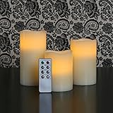 Set of 3 MeltedエッジFlamelessアイボリーワックスVarietyピラーウィンドウキャンドル、リモート含ま、電池付属、タイマーとディマーオプション LSX456R