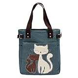 PP FASHION 女の子キャンバス トートバッグ中ポケット付ネコキャンバス地 シンプル トートバッグ