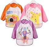 女の子 防水 赤ちゃんのエプロン/スモック/前掛け長袖 食事用/防水/お絵かき用/泥遊び用 六ヶ月から3歳のベビーに適用するのエプロン/スモック/3枚セット90