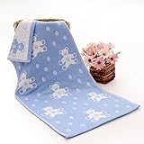 JINALV 肌にやさしい　子供　毛布　ベビーブランケット　大判　ひざ掛け　ガーゼタオル　子供バスタオル　ベビーケット　湯上りタオル　ふわふわ　タオル　赤ちゃん　70*140cm (熊-ブルー)