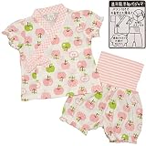ガールズベビーパジャマ[PETIT CADEAU]甚平風半袖パジャマ上下セット|リンゴ柄|梨地|腹巻付きパジャマ|女の子|女児|赤ちゃん 95cm ピンク