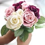 Linyuan 安定した品質 9 PCS Silk Cloth Real Touch Rose Wedding Bridal Bouquet Silk Flowers Home Party Decor