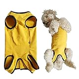 KUVEELA PET 術後服 犬 服 犬用品 術後ウェア 術後カバー服 エリザベスカラーの代わる 保護服 雄 雌兼用 避妊 離乳 傷口保護 皮膚病 通気 夏用 小型犬 中型犬（ＳＳ、イエロー）