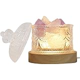 HIGHAWKアロマランプ ベッドサイド ライト クリスタル LED ガラス瓶 睡眠ライト 蓋付き ランプ usb アロマ用 照明 空気浄化 ランプ台座(ホワイト+アメジスト)