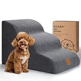 KYAKO 犬 階段 犬 ステップ 高さ40CM ペット 階段 犬 スロープ ドッグステップ ペット スロープ ペット用階段 犬 段差 ケガ防止 滑り止め付き カバー取り外し可能 35D高密度 ハンドル付 小型犬 シニア犬 子犬適用 (GRAY, 3段)