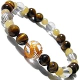 パワーストーン ブレスレット〈昇り龍〉金龍 水晶（12mm玉）タイガーアイ ＆ アラゴナイト【アジアンスタイルマオ・オリジナル 開運説明書】天然石（金運・仕事・健康運）LLサイズ（男性向け、ゆとり仕上げ）