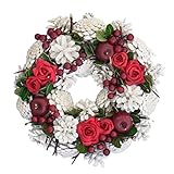 彩か SAIKA リース S 白 ホワイト インテリア 玄関飾り エレガンス CXO-113S White Pinecone & Red Flower Wreath S white