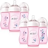 Philips AVENT 9 Ounce BPA Free Natural Polypropylene Bottles, 6 Pack, Pink Flowers by Philips AVENT
