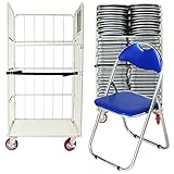 カゴ台車付き(ホワイト Aタイプ) 72脚セット パイプイス 折りたたみパイプ椅子 ミーティングチェア 会議イス 会議椅子 パイプチェア パイプ椅子 ブルー