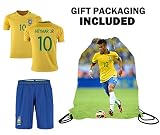 ファンKitbag Neymar Jr # 10 Brazil Youth Home / Away Soccer Jersey & ShortsキッズプレミアムギフトKitbag ✮ボーナスNeyma