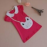 M.Z.L子供ワンピース 女の子 ガールズ 女児 キッズ ドレス ジュニア ニャンコの顔柄 可愛い キュート　カジュアル (100cm, ピンク)