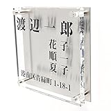 ガラス表札 ステンレス板付き 150x150x10mm (家族表札（人数調整可）　住所付き２)