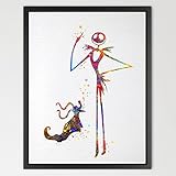 Dignovel Studios 13X19 Jack Skellington and Zero The Nightmare Before Christmas Watercolor Halloween