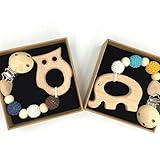 Kissteether 2個赤ちゃんの木製のおしゃぶりのクリップのペンダント自然の木製の歯ブラシのチュアブルの安全なホルダー幼児のギフト (木製の色 7)