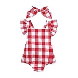 (レビリア)LEVILIA カバーオール 新生児　ベビー服 ボディースーツ　子供　出産祝い　チェック柄　可愛い蝶結び付き　連体ズボン レッド
