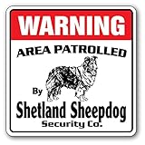 WARNING AREA PATROLLED By Shetland Sheepdog Security Co.サインボード：シェットランドシープドッグ 警備会社 セキュリティー パトロール 看板 M