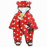 エフティーゾーン(Ftzone)子供服ベビーの赤ちゃんの柔らかい綿のフード付きカバーオール ロンパース動物 着ぐるみ 新生児秋冬防寒保温(鹿) (6M, 赤)