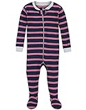 Petit Lem Girls' Ocean Stripe 1 Piece Footie Pajama Pink/Navy 12M [並行輸入品]