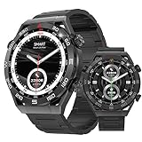 JUSUTEK 2023 業界新登場 スマートウォッチ,Bluetooth通話,ビジネススポーツ一体，454*454解像度腕時計,男女兼用,IP68防水,万歩計，NFC機能、羅針盤，電卓，ワイヤレス充電，リモコン撮影、DIY文字盤,smart watch,音楽コントロー,GPS運動軌跡，SMS/Twitter/WhatsApp/Line/Gmail通知,着信表示,Line通知,iphone&Android対応，絶妙なパッケージング，贈り物，日本語対応，日本語説明書付き (黒鋼)