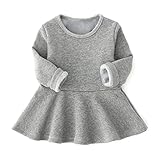 LittleSpring ベビー服 ワンピース 長袖 チュニック フレア スカート 裏起毛 防寒 あったか 秋 冬 子供服 女の子 通園通学 クリスマス プレゼント 記念日 灰色 無地 85