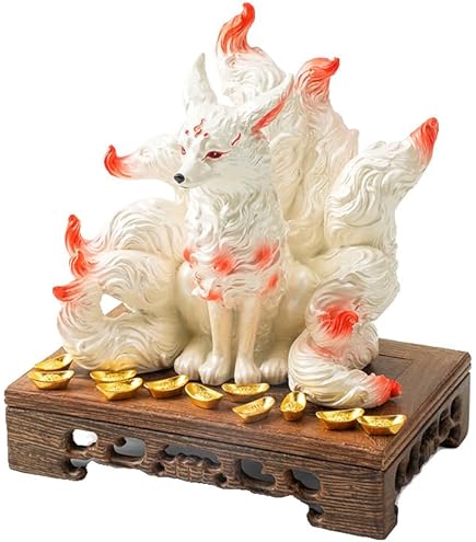 Amazon.co.jp: 九尾の狐 台座付き 九尾狐 置物 玄関 飾り 縁起物 玉藻