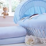 Izziwotnot Jersey Cotton Fitted Sheet, Blue, Moses Basket, by Izziwotnot