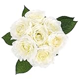 SOLEDI Artificial Flowers 7 Heads Hand Drawn Artistic Roses for Party Wedding Home Bar Decor (White)