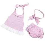 子供服 Tシャツ タンクトップ＆パンツ＆ヘッドバンド 3点セット ストライプ 可愛い ショートパンツ 袖なし 女の子 ベビー 夏 ピンク