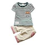 【SEBLES】ベビー 赤ちゃん 女の子 男の子 ユニセックス 半袖 ラウンドネック ボーダー Tシャツ チェック パンツ ズボン ボトムス コットン 綿 コットン ツーピース セット 夏 春(タイプ