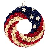Patriotic花輪装飾 – ラウンド花柄木製Wreath、米国フラグインドアアウトドアHanging Wreath forイベント装飾、Funerals、ホームカミング – 14 x 2.7 X 