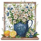 Awesocrafts クロスステッチ スタンプキット 花瓶 花 レモン イージーパターン クロスステッチ 刺繍 針仕事キット 用品 14CT 2ストランド