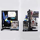ATX MATX ITX オープンシャーシ マザーボー、20 * 20 アルミ合金 PCコンピューターケースITX マザーボードフレーム ITX ATX MATX フレーム 垂直 オープン シャーシ + ハンドル (黒)