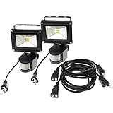 人感センサー付・防雨形LED投光器 (10Wタイプ) ACコード20cm+延長コード2m 【ボディーカラー：ブラック】(2個セット)