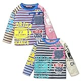 ベビー服 男の子 トレーナー 長袖 裏起毛 ボーダー柄 ロゴプリント ワッペン 配色切替 男児 ベビー (1.タイプA/80cm)