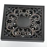 Hiendureソリッド真鍮正方形床ドレインArt CarvedシャワーGround Drainer、オイルはブロンズ仕上げ