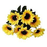 Zhhlinyuan 7 Heads Artificial Silk Flowers Sunflower Bush for Home Wedding Anniversary